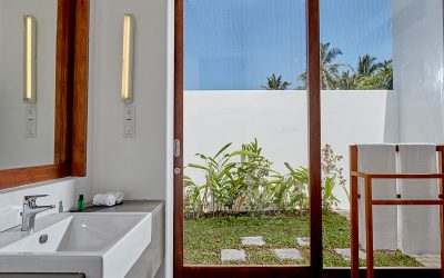 bathroom with french window