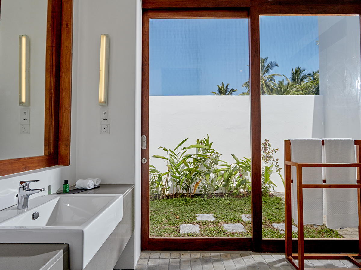 bathroom with french window